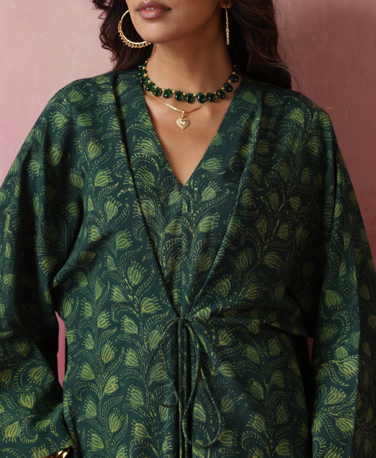 Pine - Freesize Kaftan Dress with tie up belt