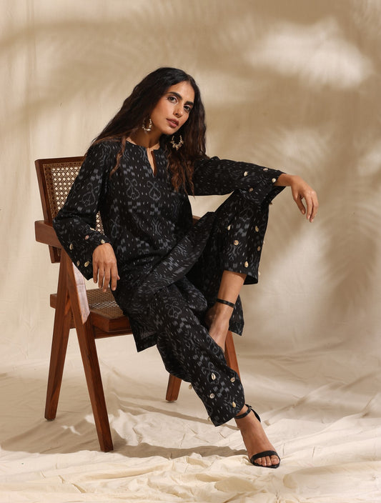 Durga- Black handwoven ikat kurta and salwar coord set