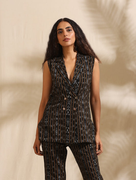 Nyx- Black ikat jacket and trouser set- 2 PC SET