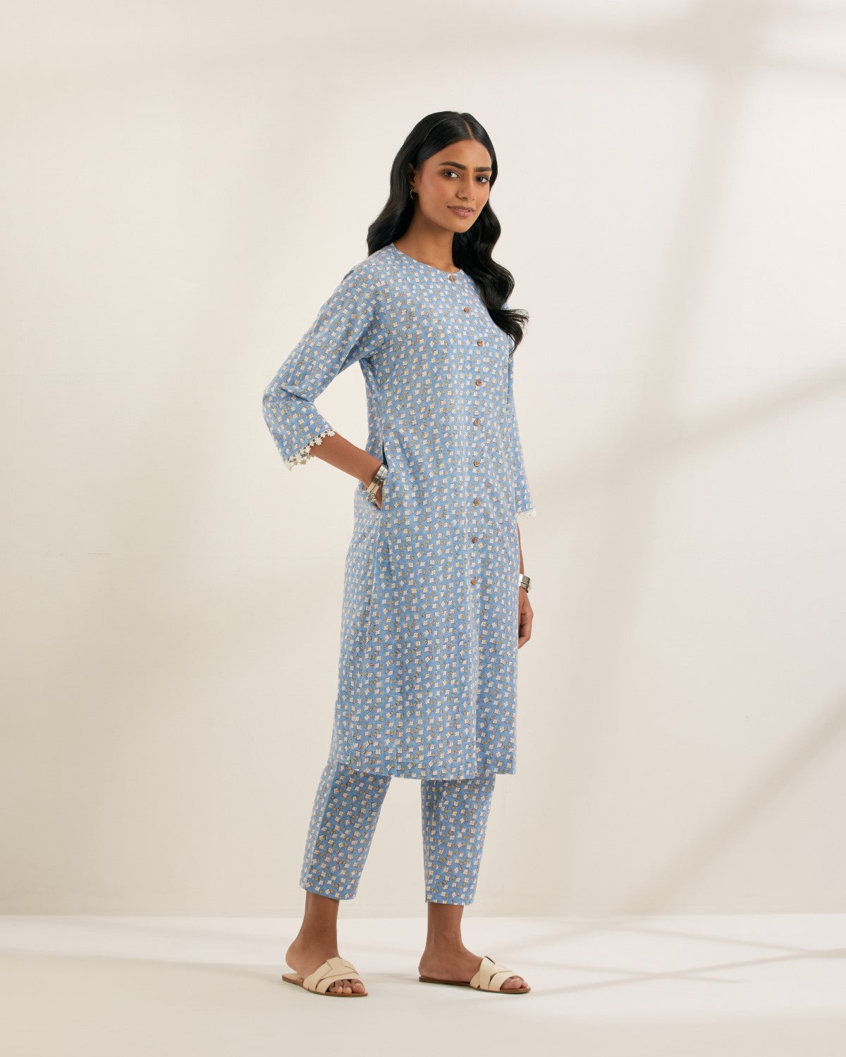 Blue booti kurta coord set