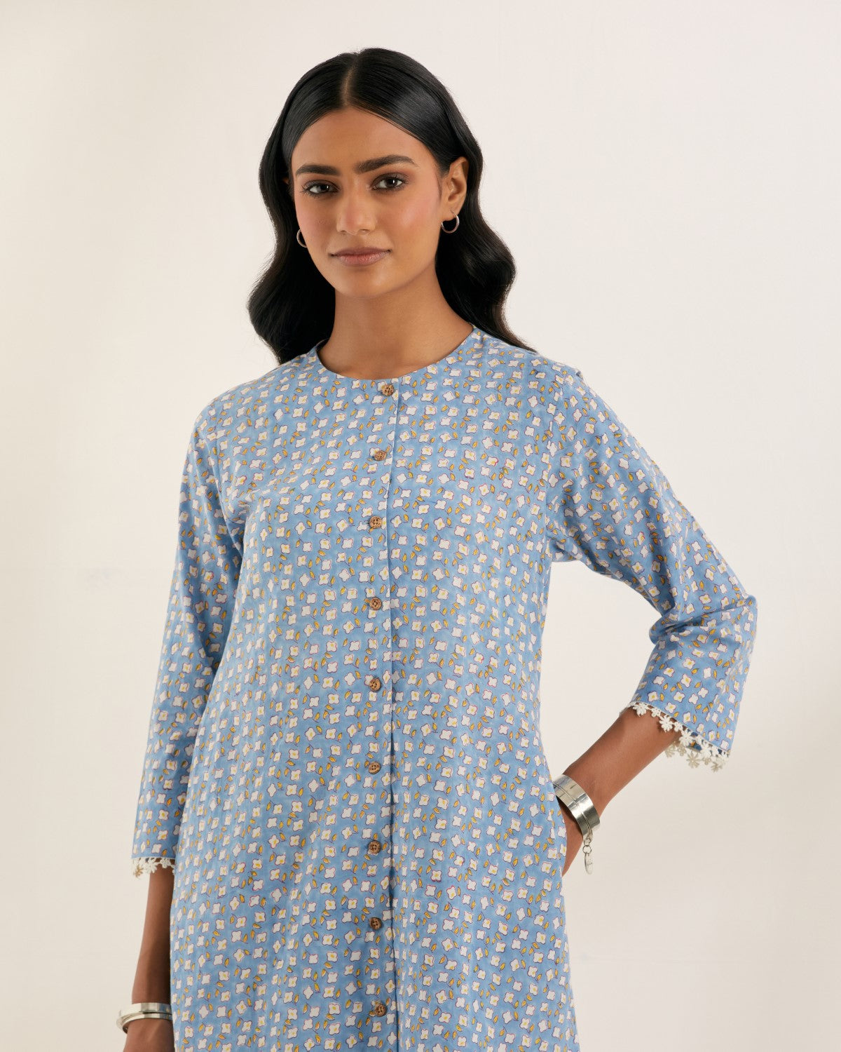 Blue booti kurta coord set