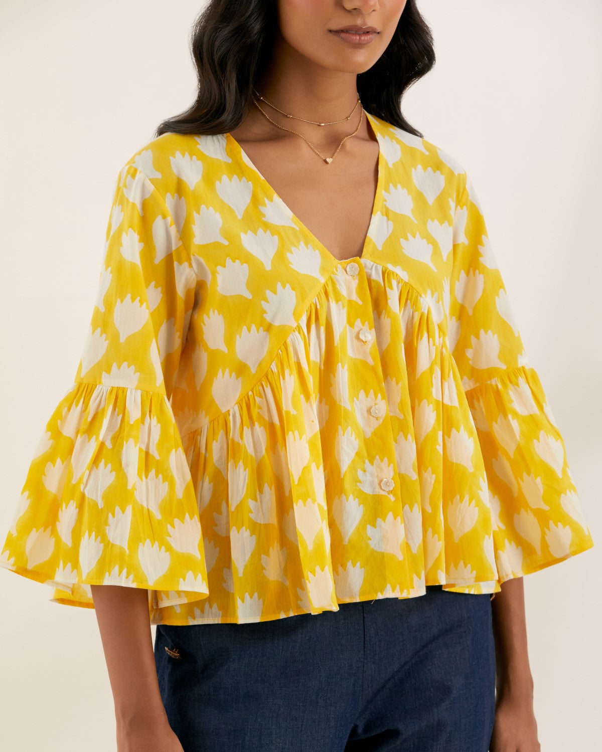 Sunshine- Yellow top with gathered bodice