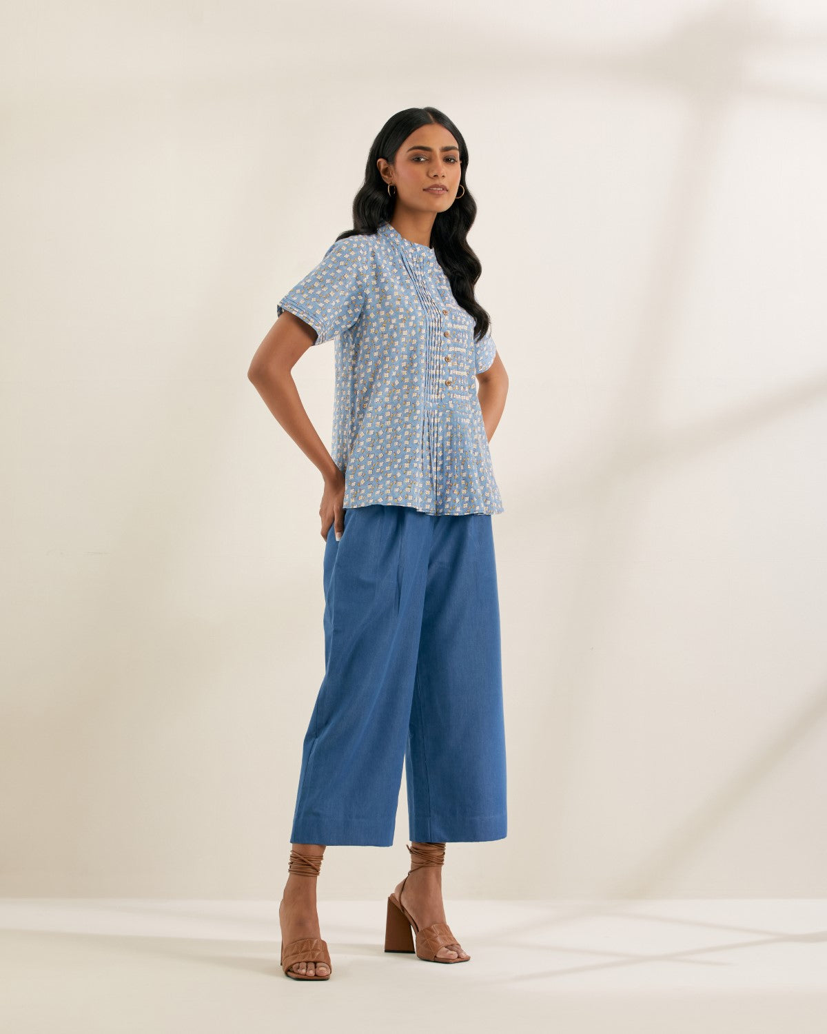 Blue booti pinctucked top