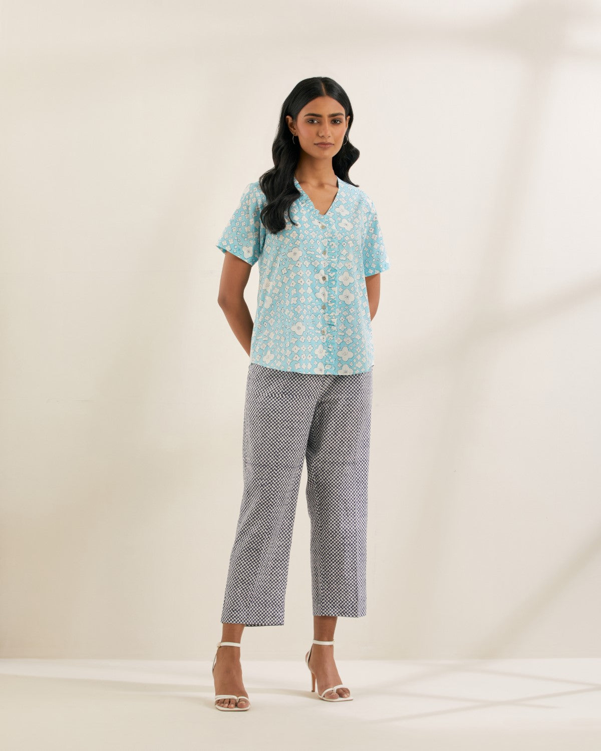 Blue baubles- Side ruffle top