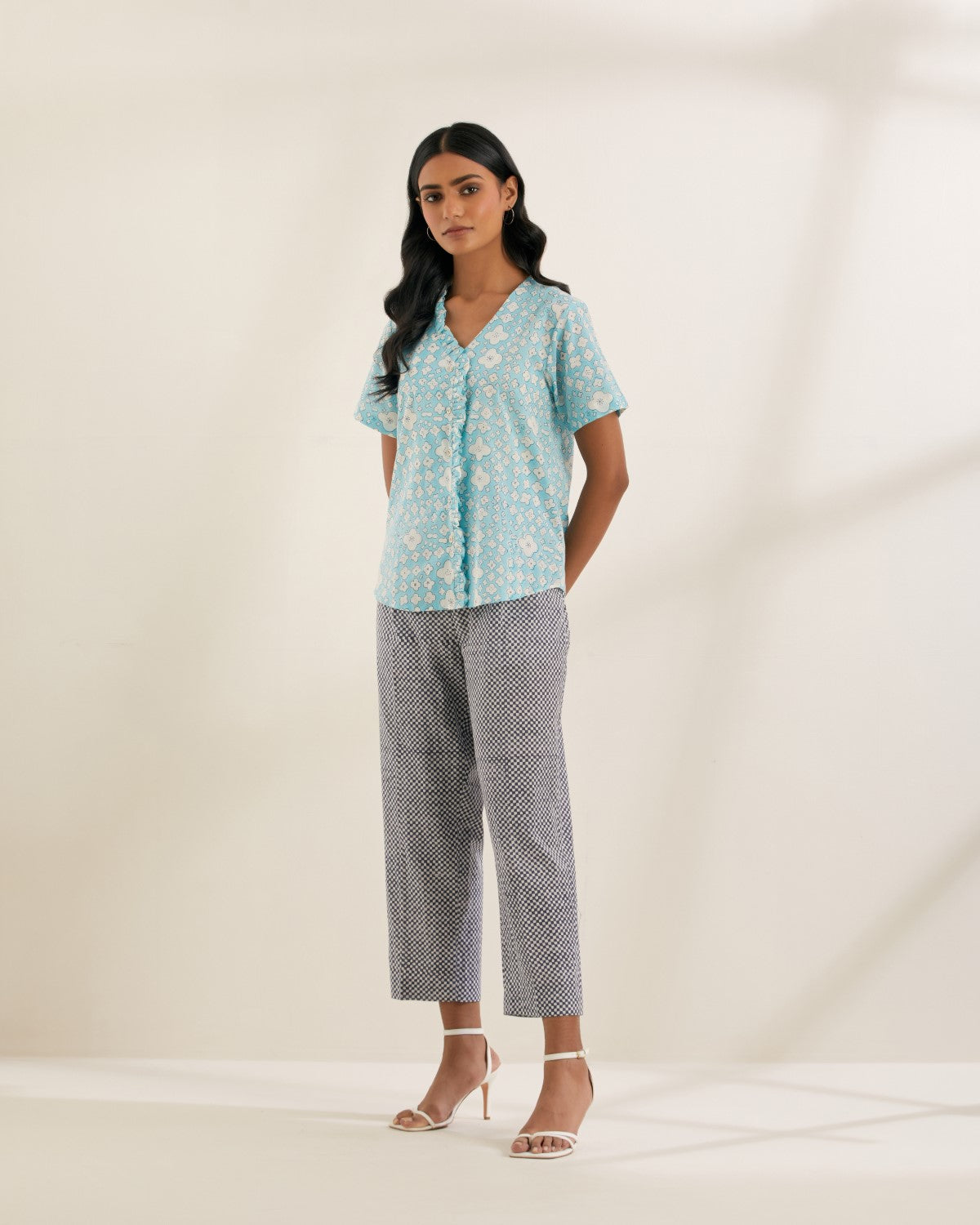 Blue baubles- Side ruffle top