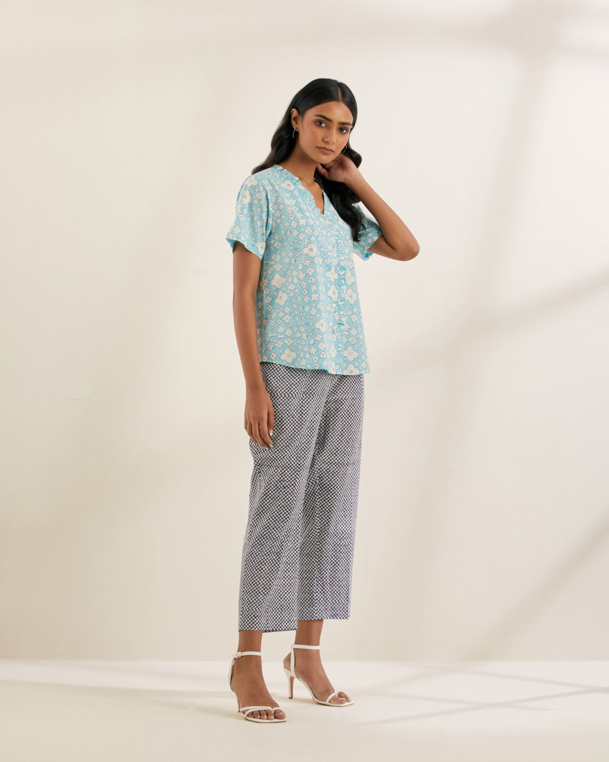 Blue baubles- Side ruffle top