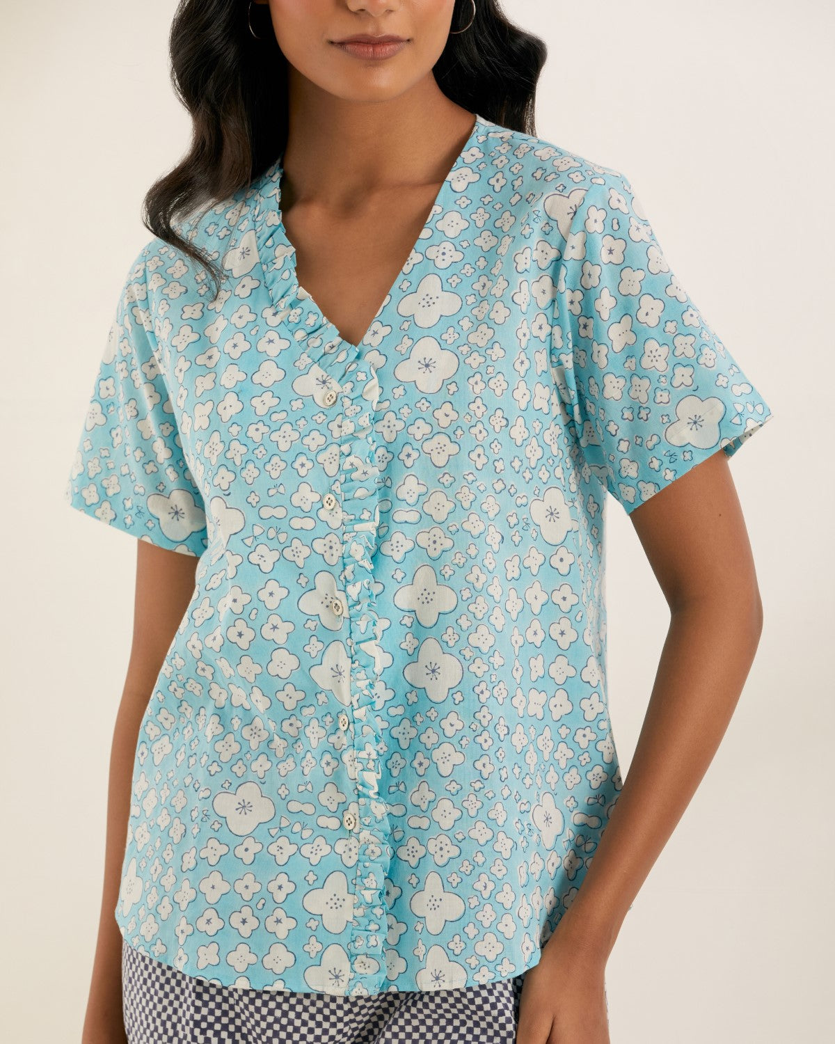 Blue baubles- Side ruffle top