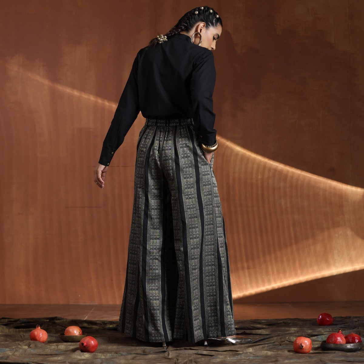 Duchess- Black shirt with black gold zari wide pants