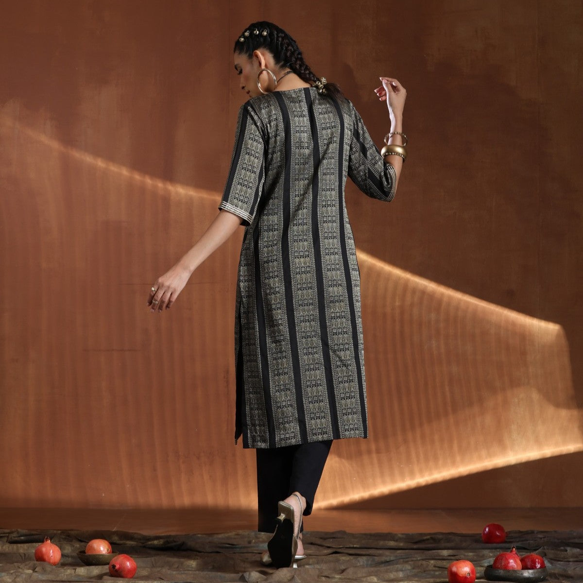Rajkumari- Black gold A line kurta with pants