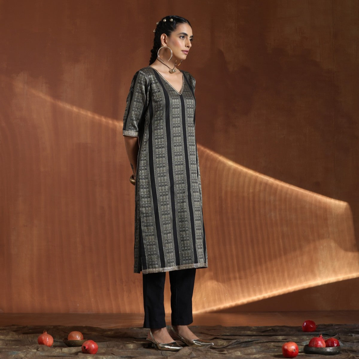 Rajkumari- Black gold A line kurta with pants