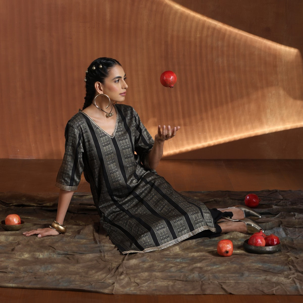 Rajkumari- Black gold A line kurta with pants