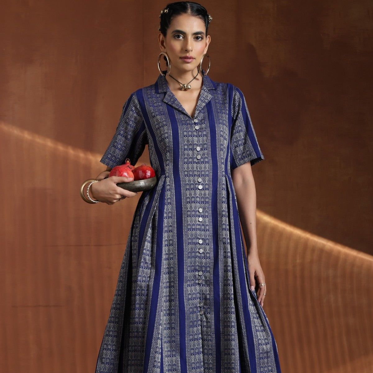 Rani- Blue gold A line pleated dress