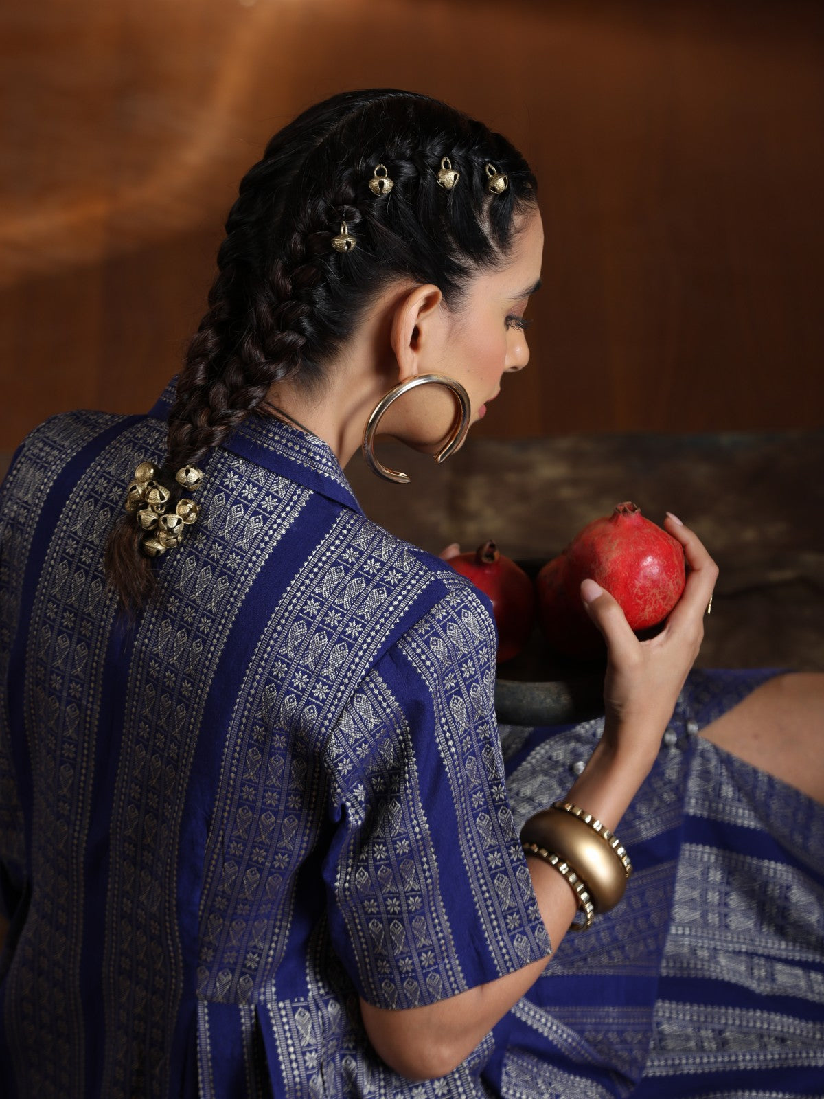 Rani- Blue gold A line pleated dress