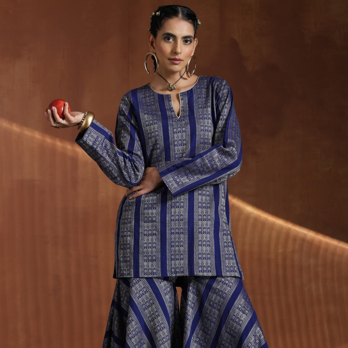 Maharani- Royal blue short kurta with wide pallazo pants