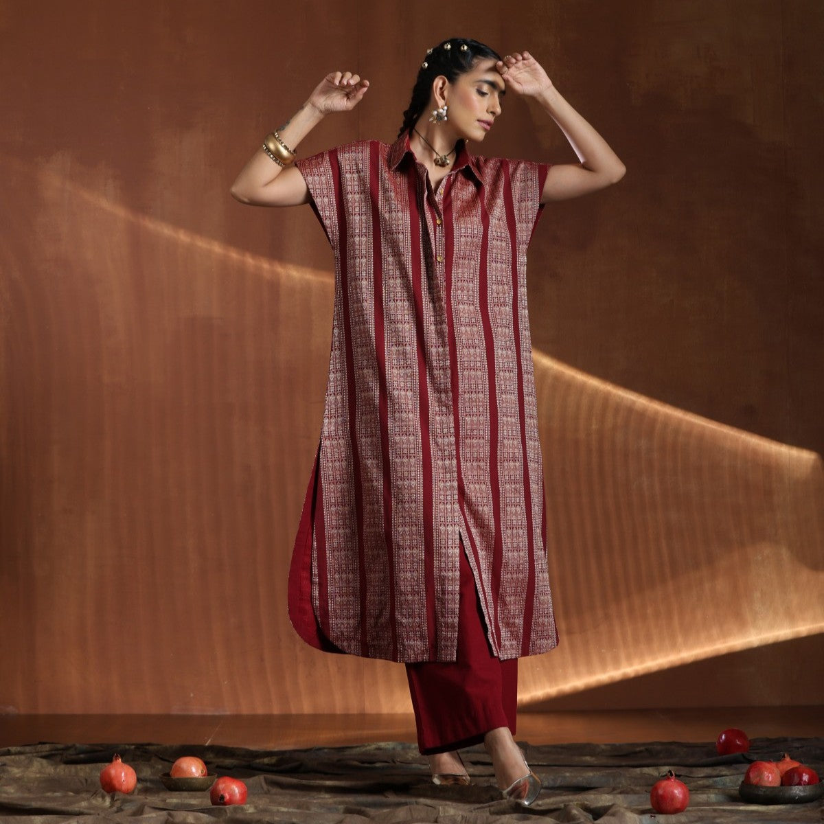 Devi- Maroon oversized tunic with pants