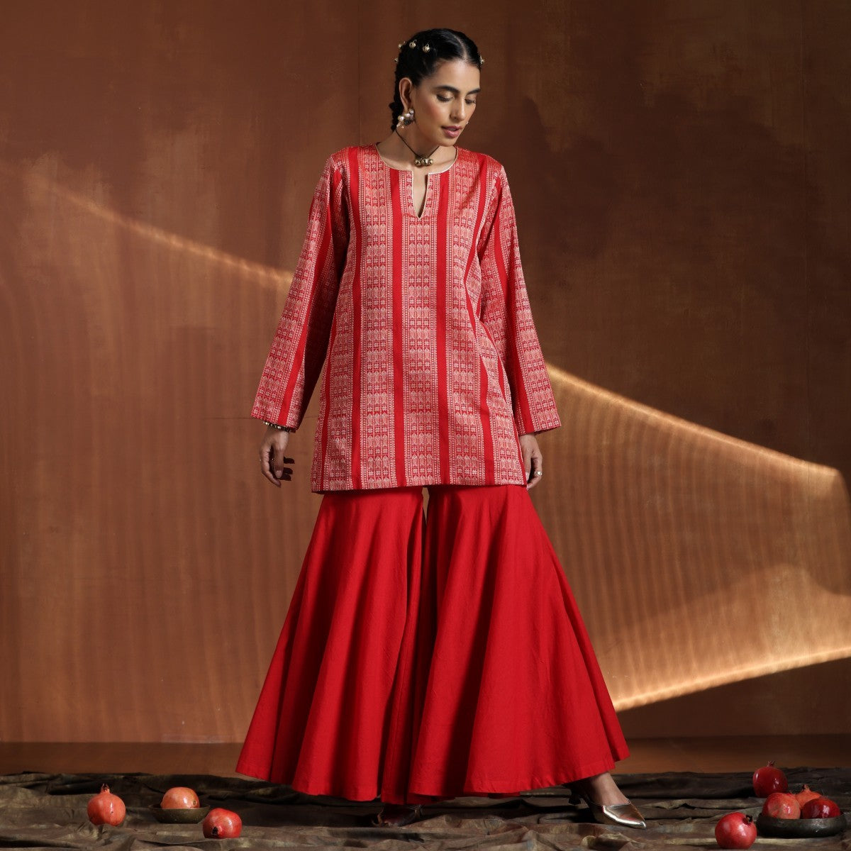 Mallika- Red short kurta with sharara