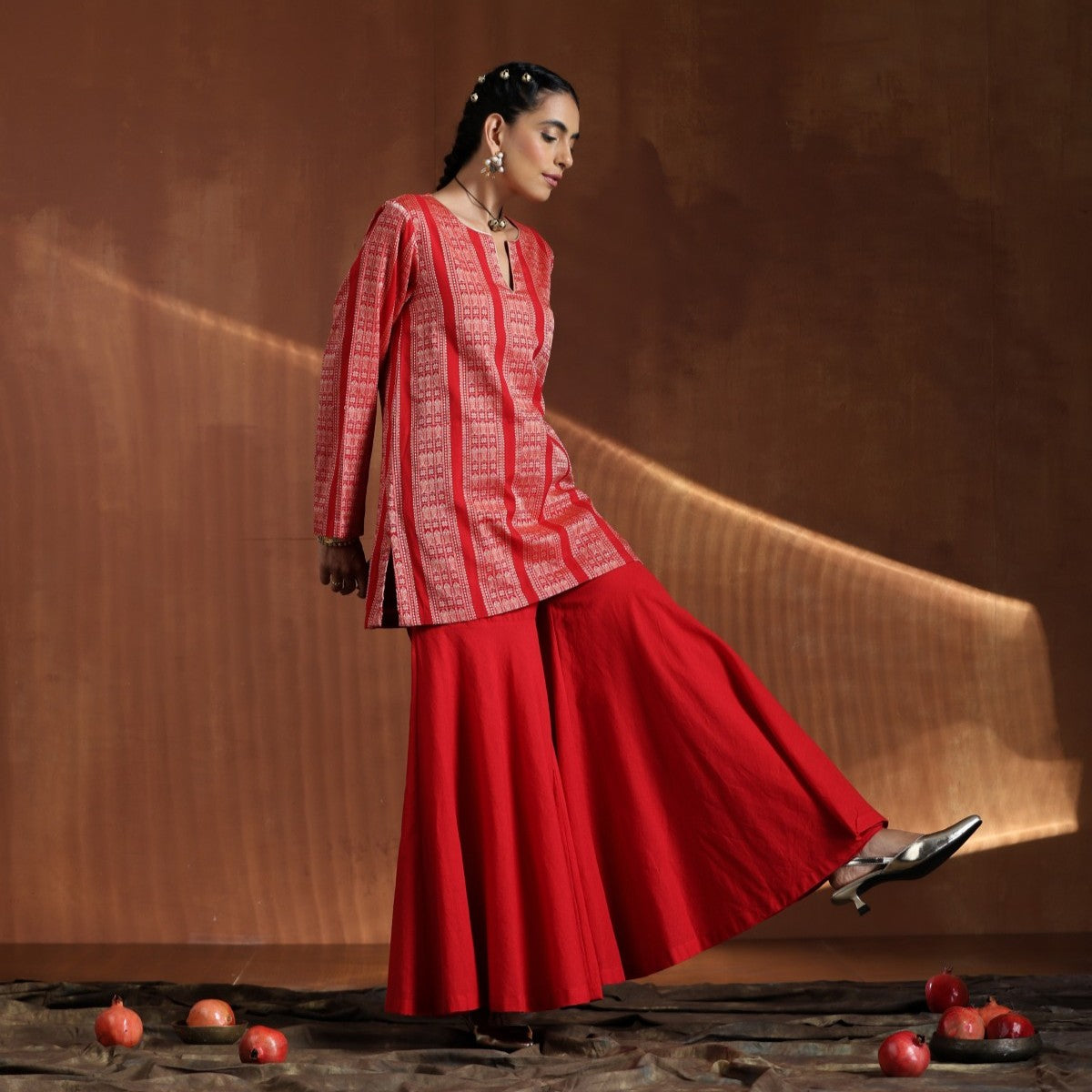 Mallika- Red short kurta with sharara