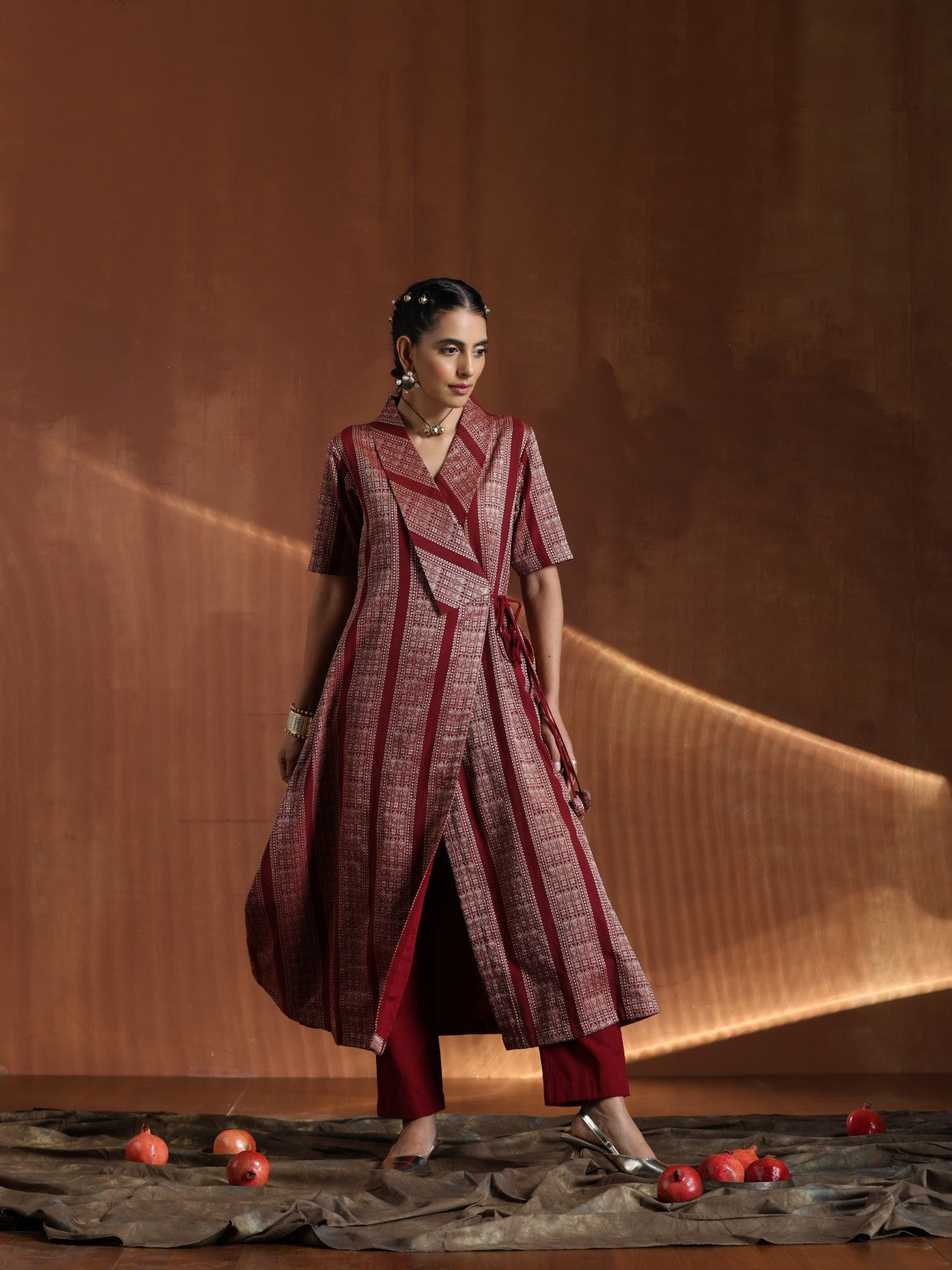 The Highness Set - Maroon angrakha dress with plain maroon pants