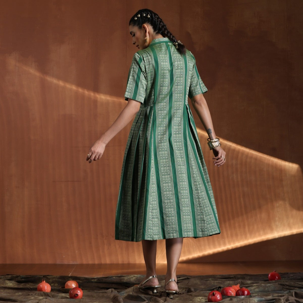 Regina- Green A line pleated dress