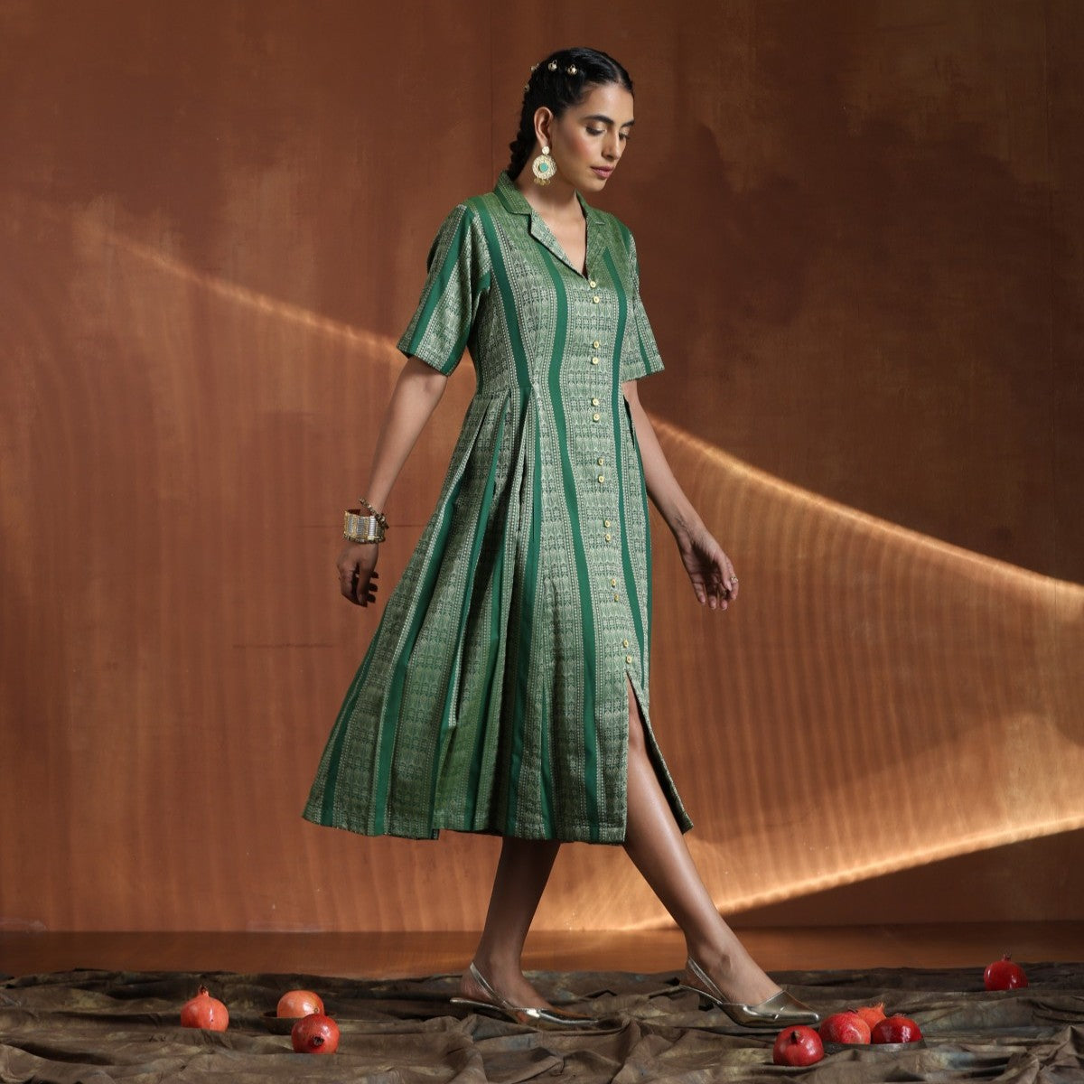 Regina- Green A line pleated dress