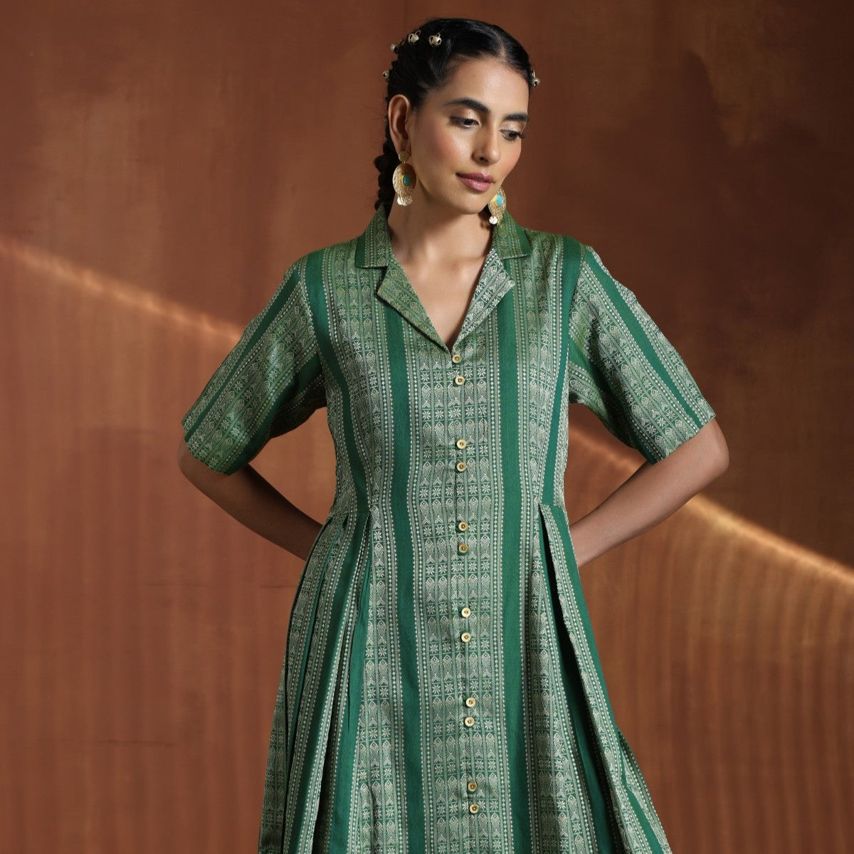 Regina- Green A line pleated dress
