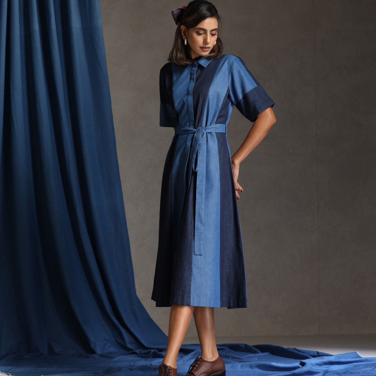 Wander- Denim patchwork dress