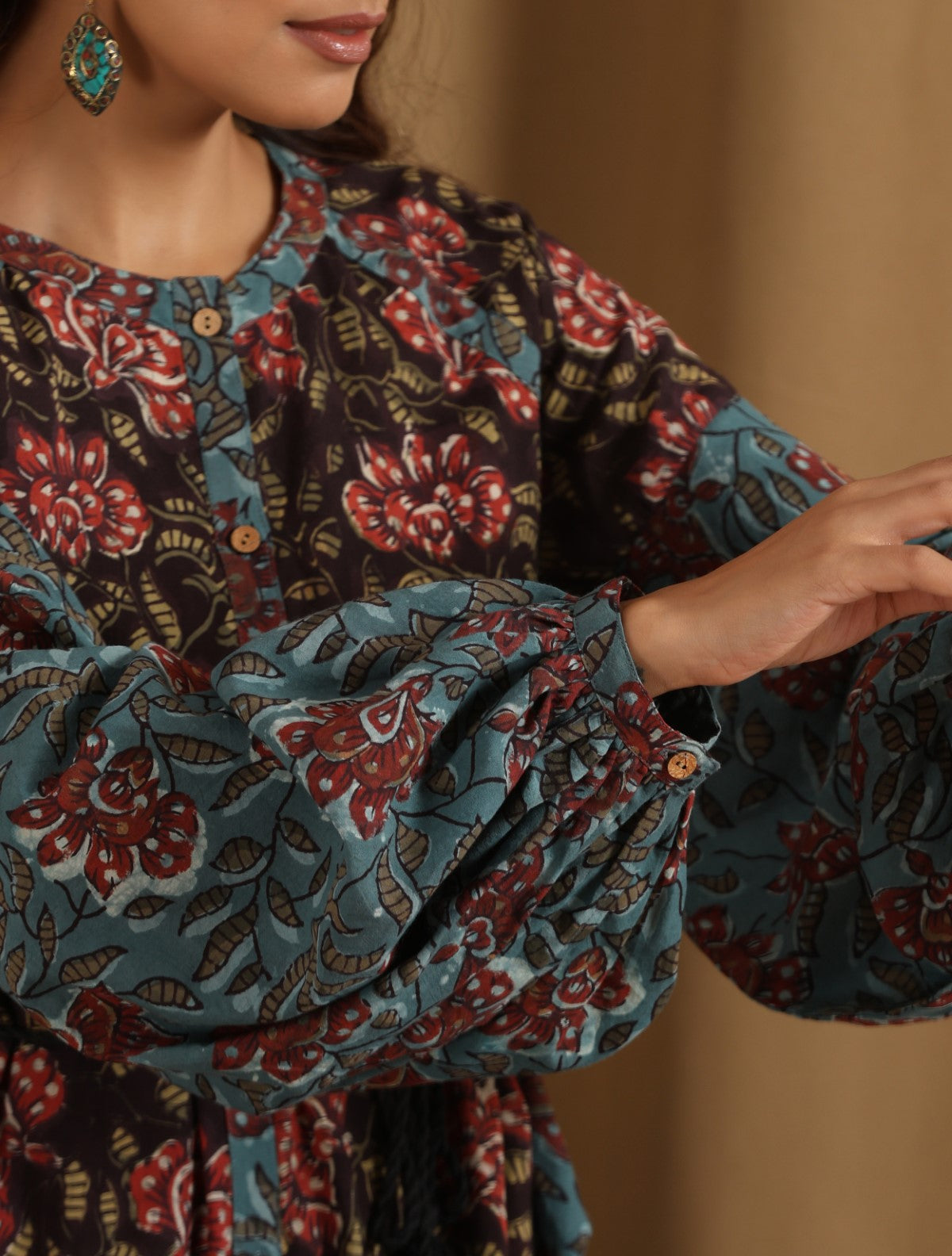 Aparajita- Blue Black patchwork floral dress