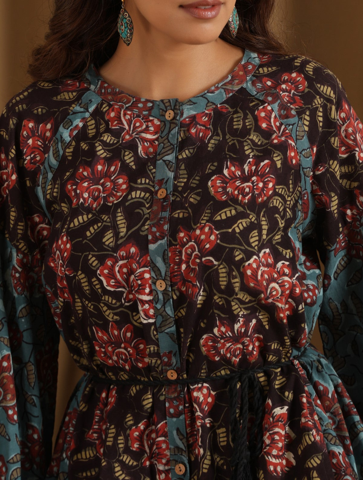 Aparajita- Blue Black patchwork floral dress