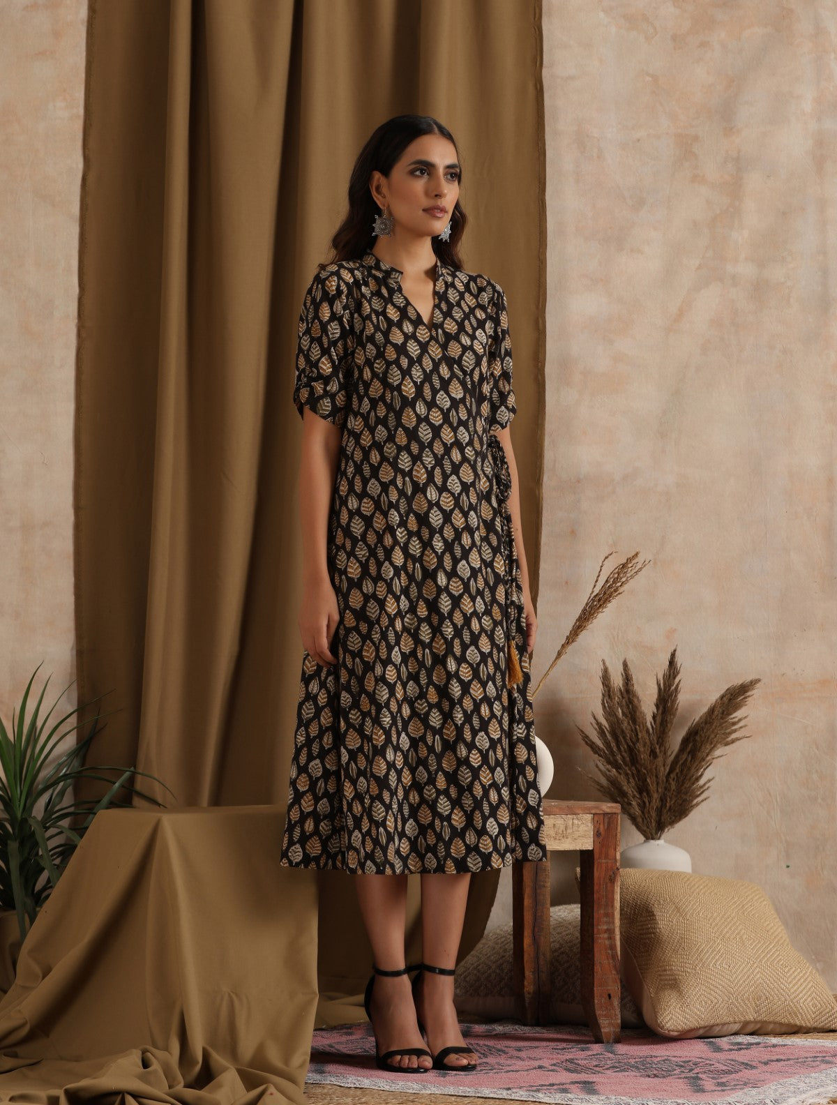 Patjhad- Leaf print wrap dress