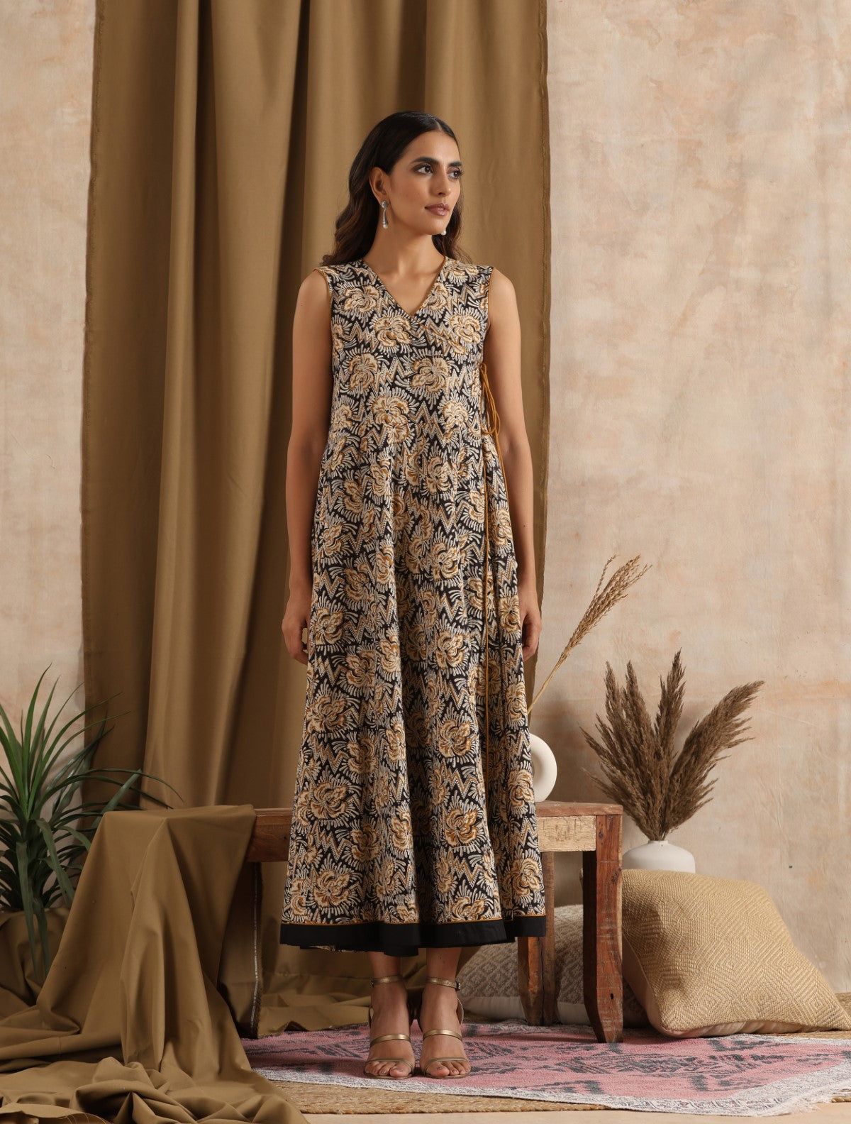 Manjari- Black mustard wrap kalidar dress