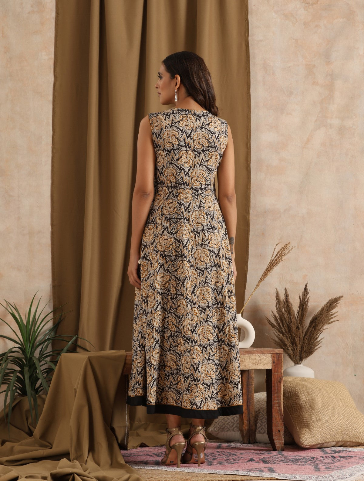 Manjari- Black mustard wrap kalidar dress