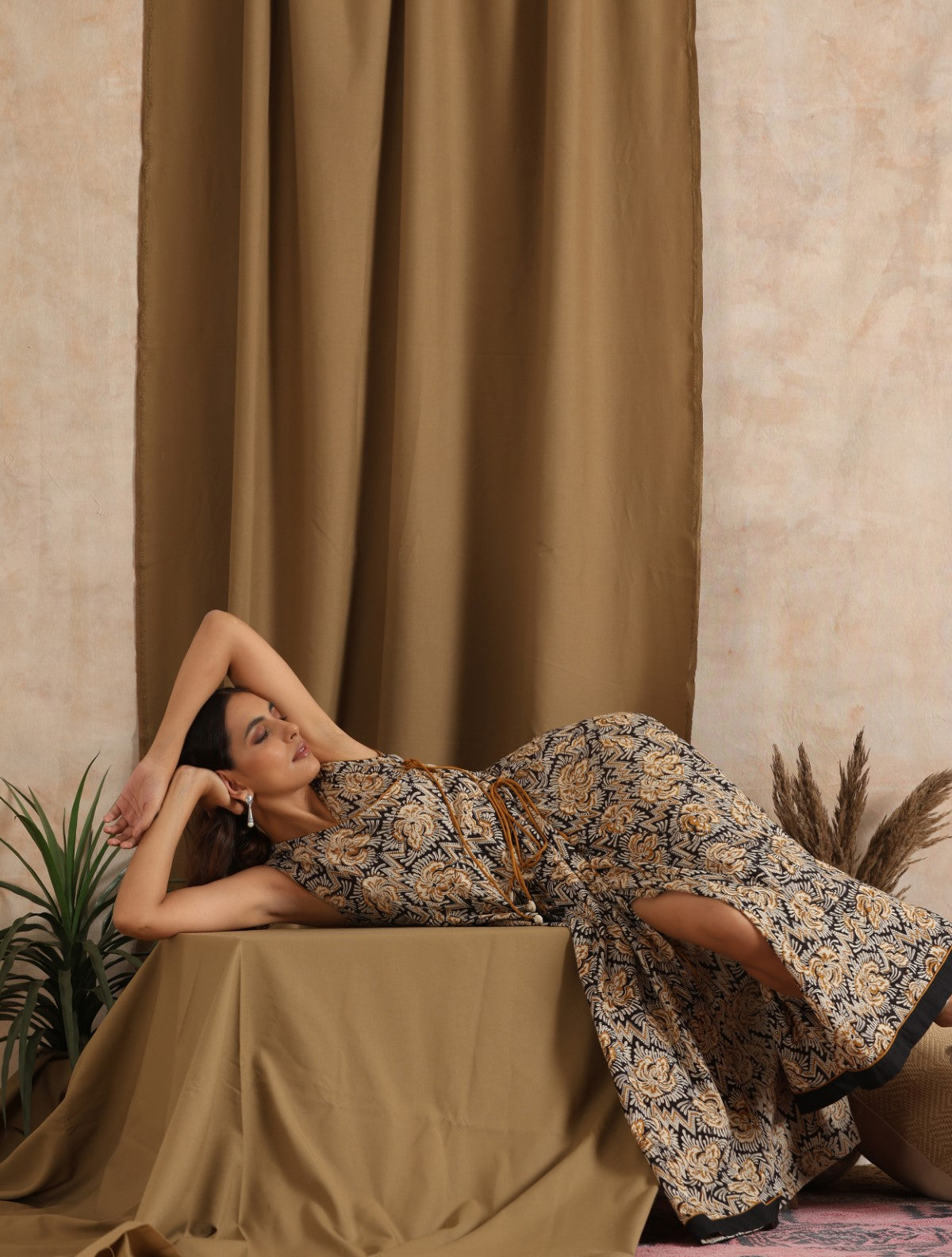 Manjari- Black mustard wrap kalidar dress