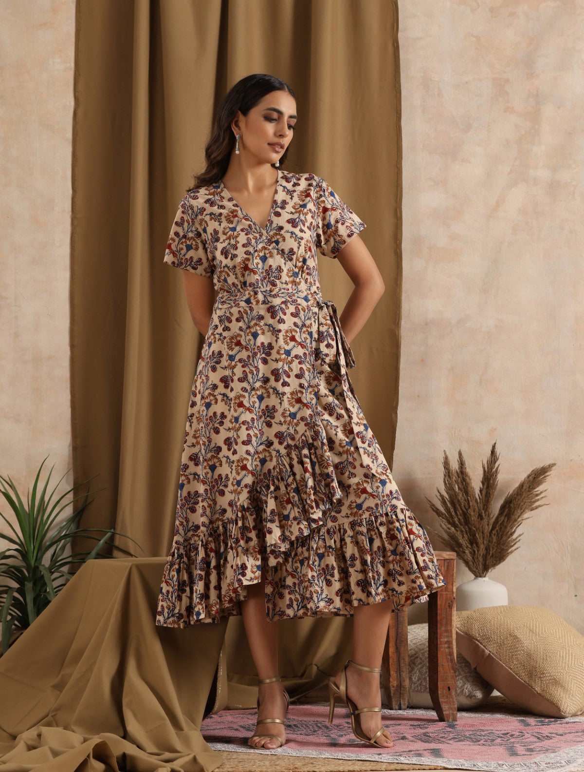 Sadabahar- Wrap dress with frills