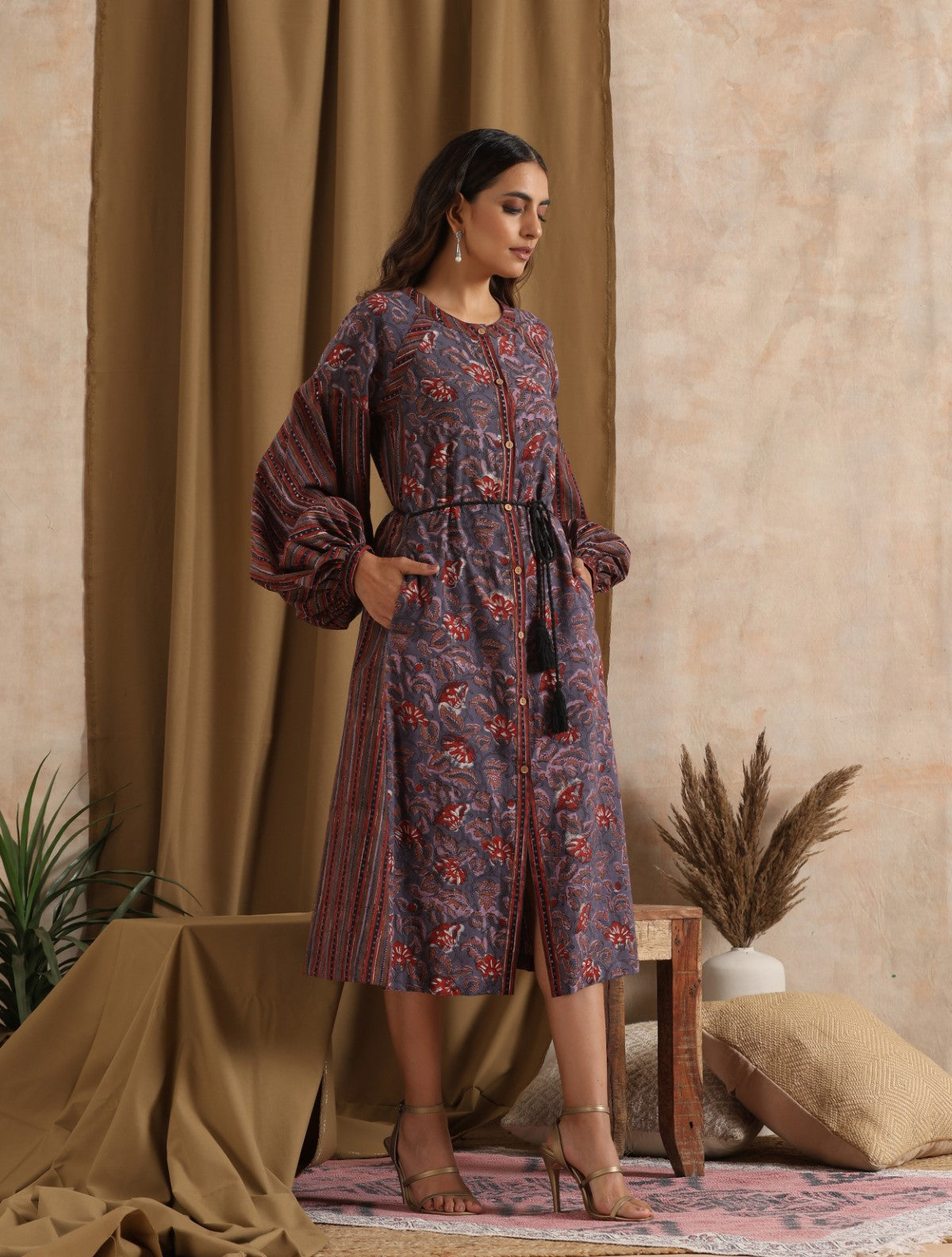 Shalimar- Purple floral abstract patchwork dress