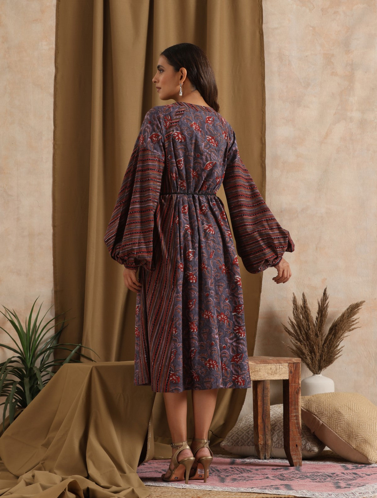 Shalimar- Purple floral abstract patchwork dress