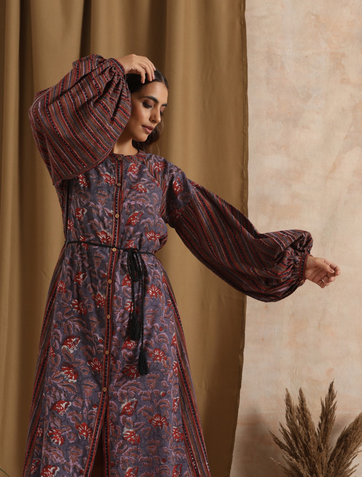 Shalimar- Purple floral abstract patchwork dress