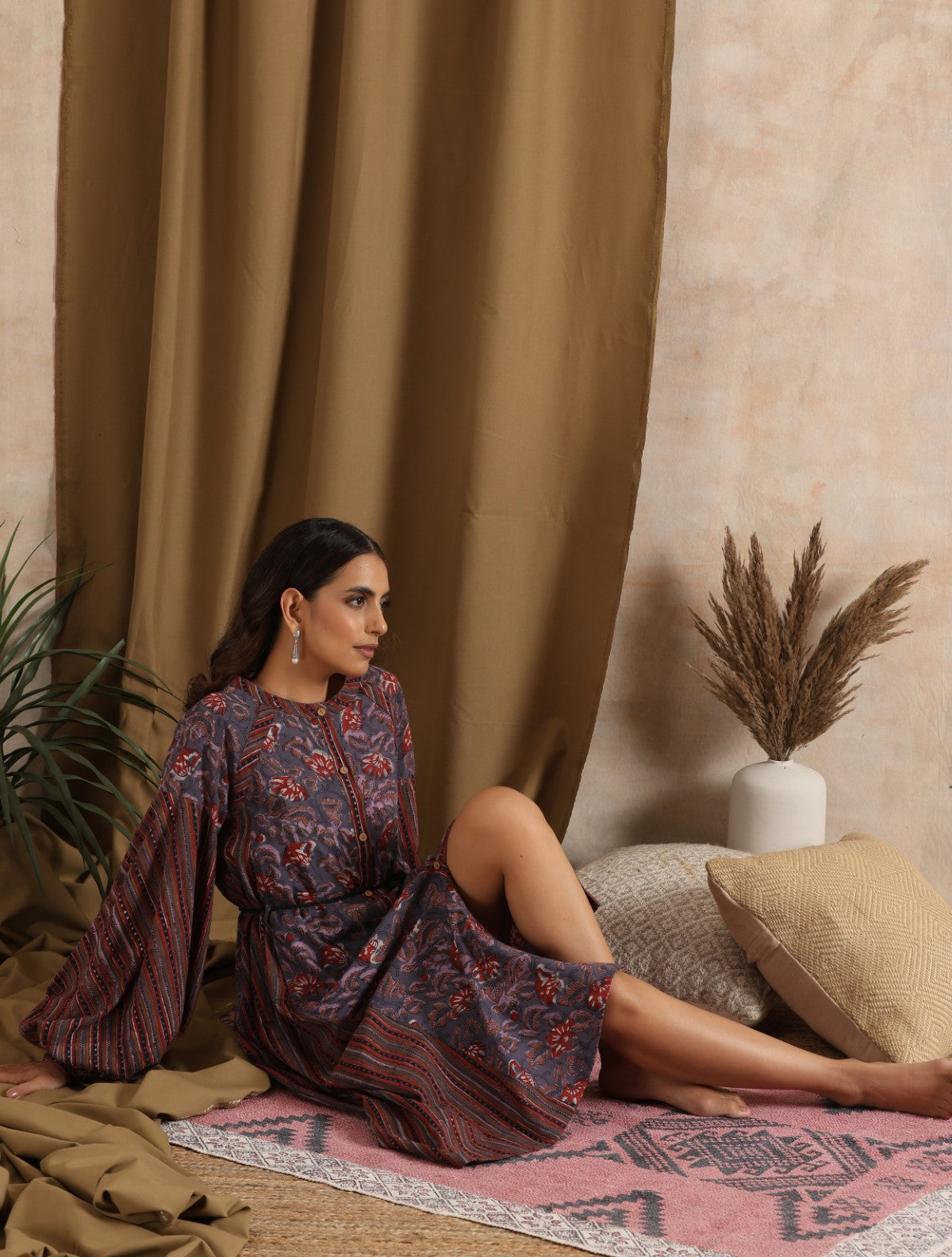 Shalimar- Purple floral abstract patchwork dress