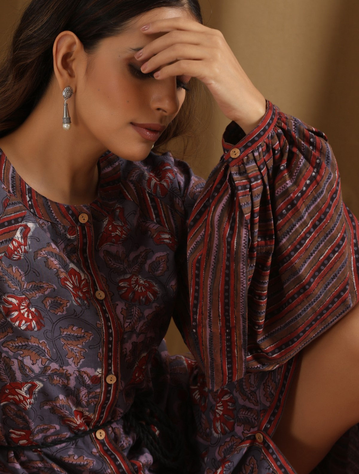 Shalimar- Purple floral abstract patchwork dress