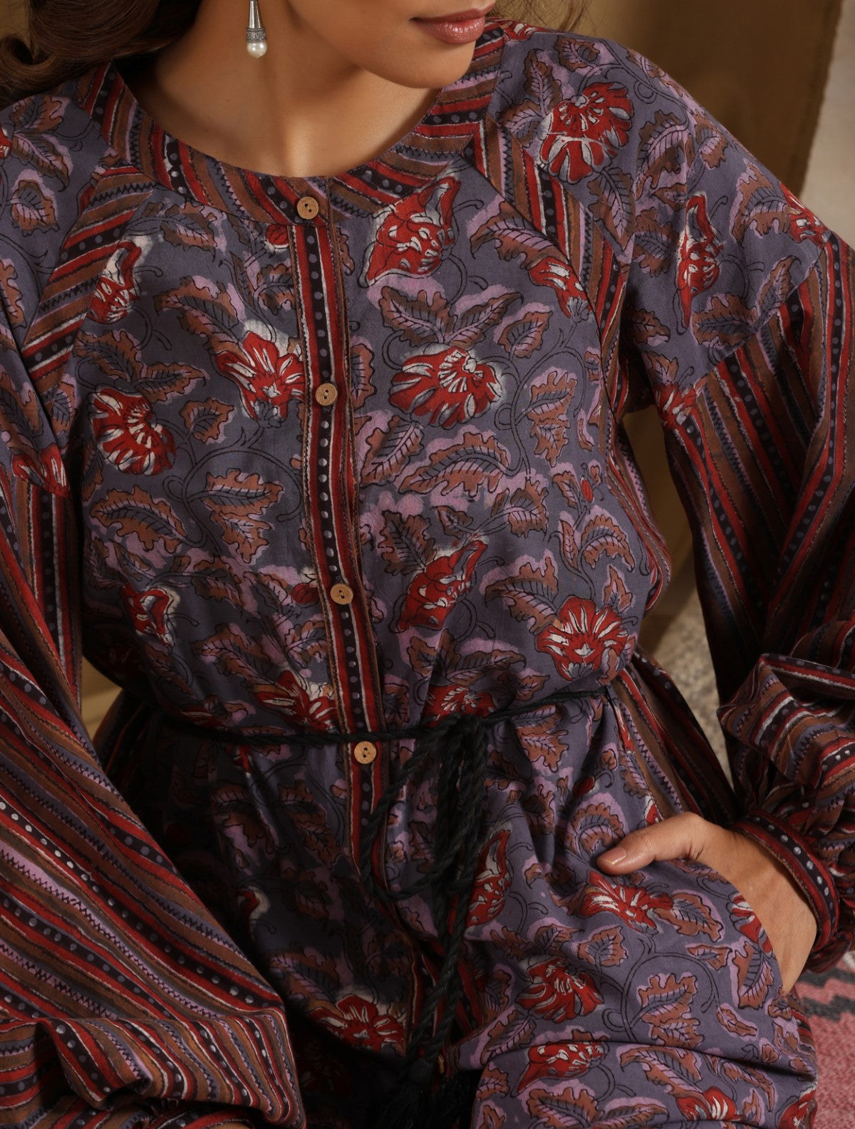 Shalimar- Purple floral abstract patchwork dress