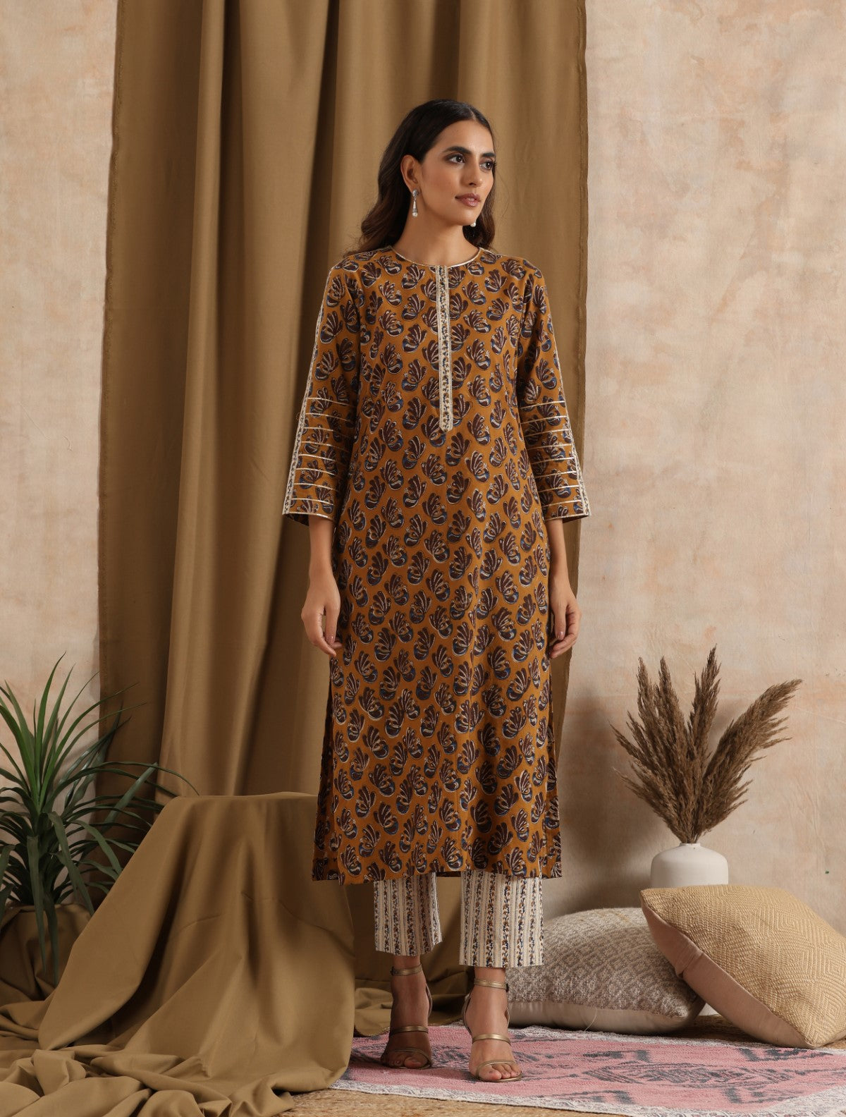 Sarso- Mustard kurta with gota and cream pants