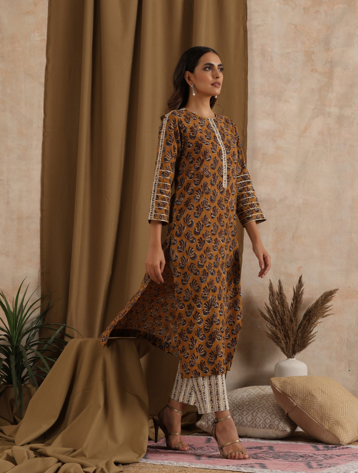 Sarso- Mustard kurta with gota and cream pants