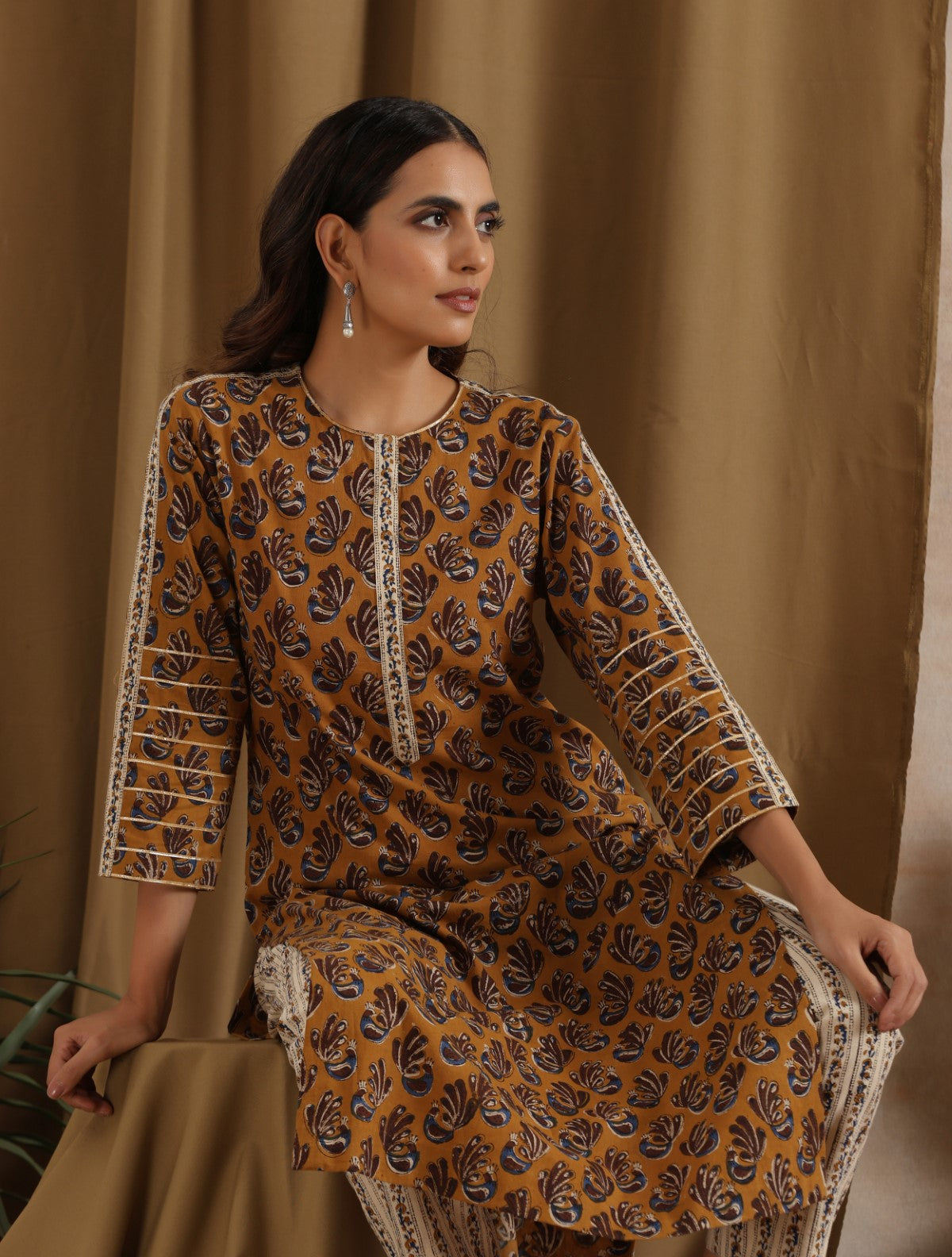 Sarso- Mustard kurta with gota and cream pants