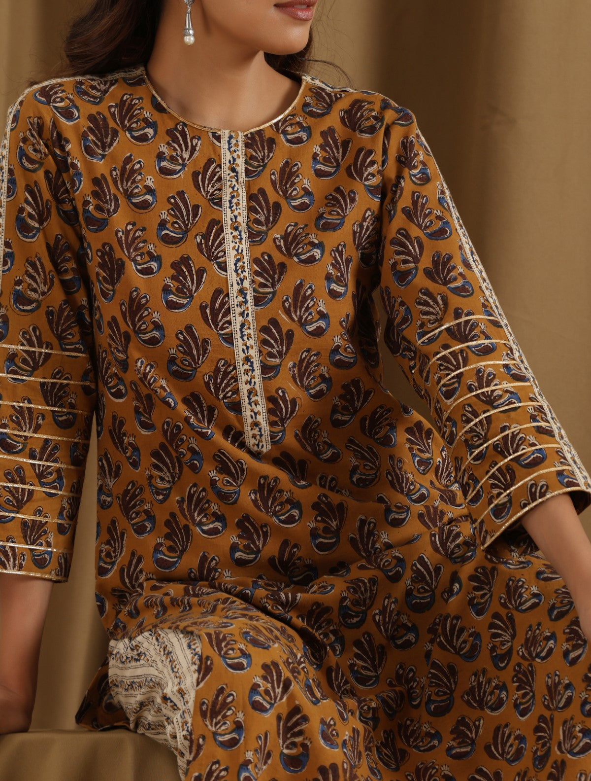 Sarso- Mustard kurta with gota and cream pants