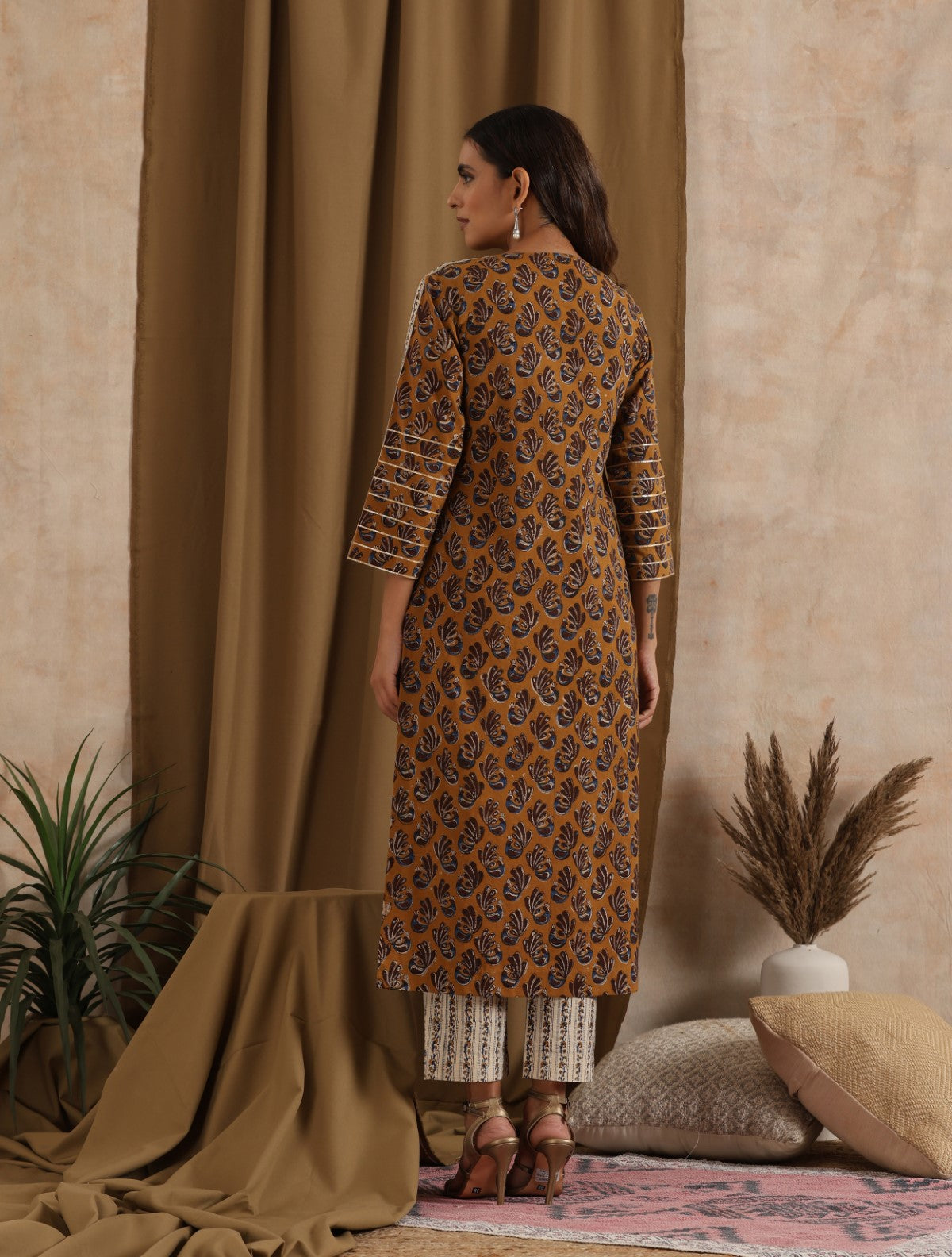 Sarso- Mustard kurta with gota and cream pants