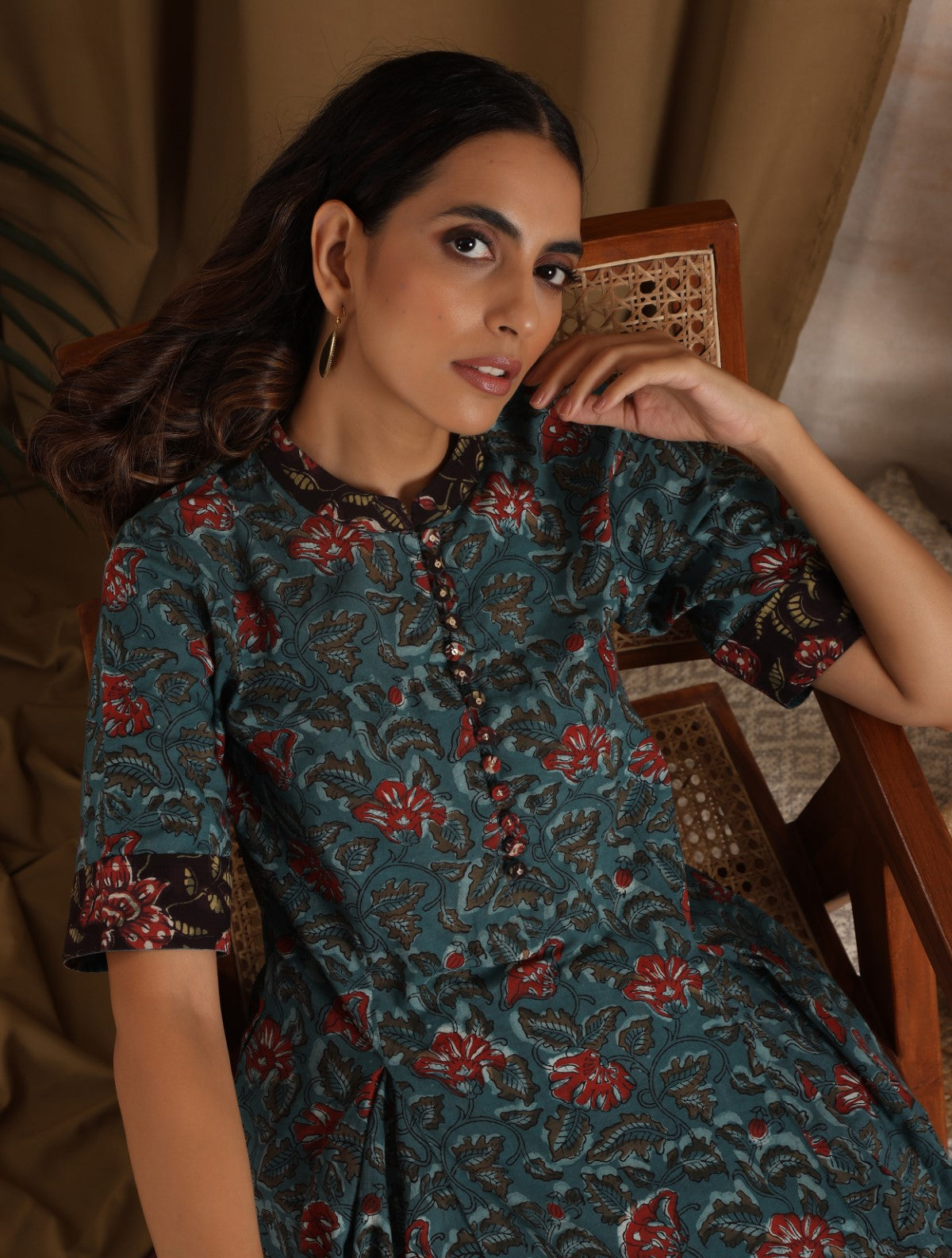 Gagan- Blue floral kurta with box pleat and matching stripe pants