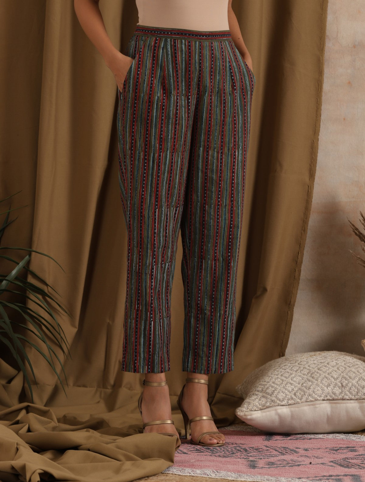 Gagan- Blue floral kurta with box pleat and matching stripe pants