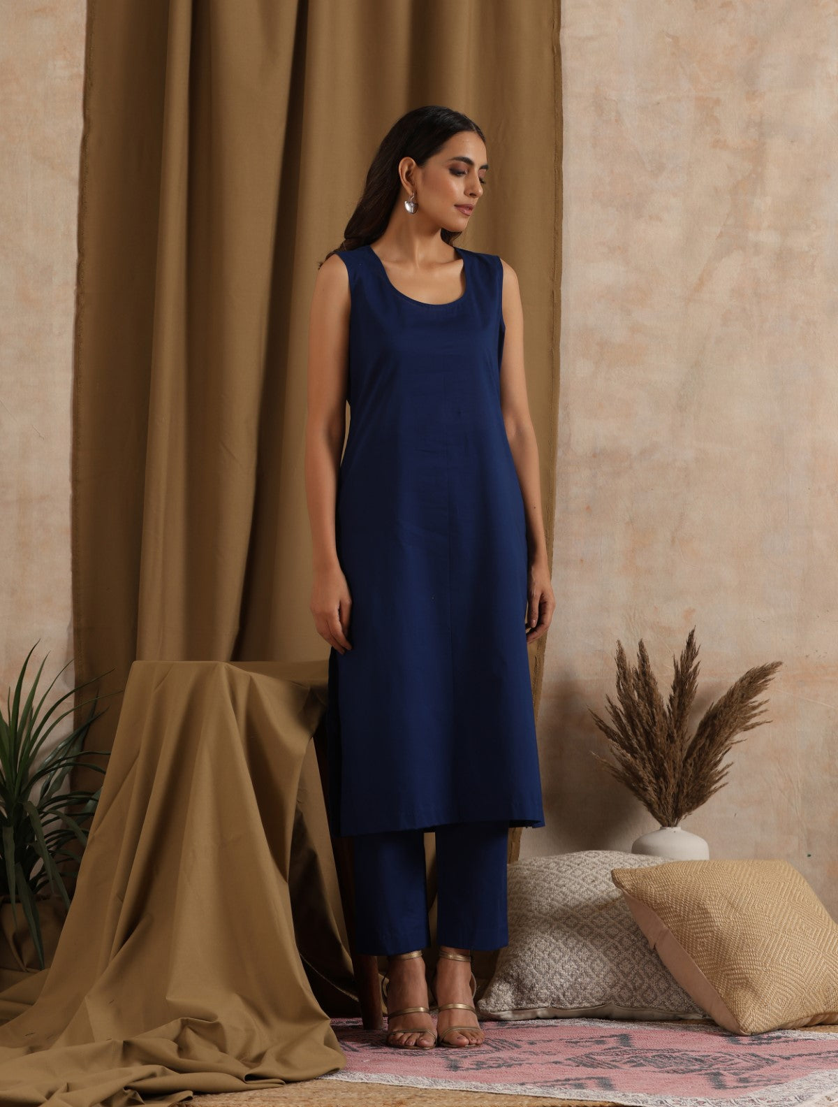 Kiran- Navy kurta set with Mustard jacket- 3 pc set