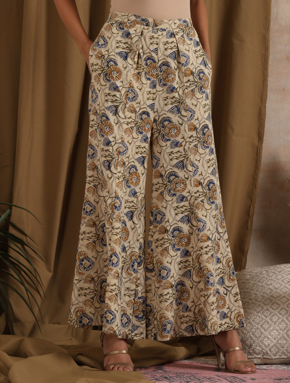 Adria- Cream printed waistcoat set - 2 pc set