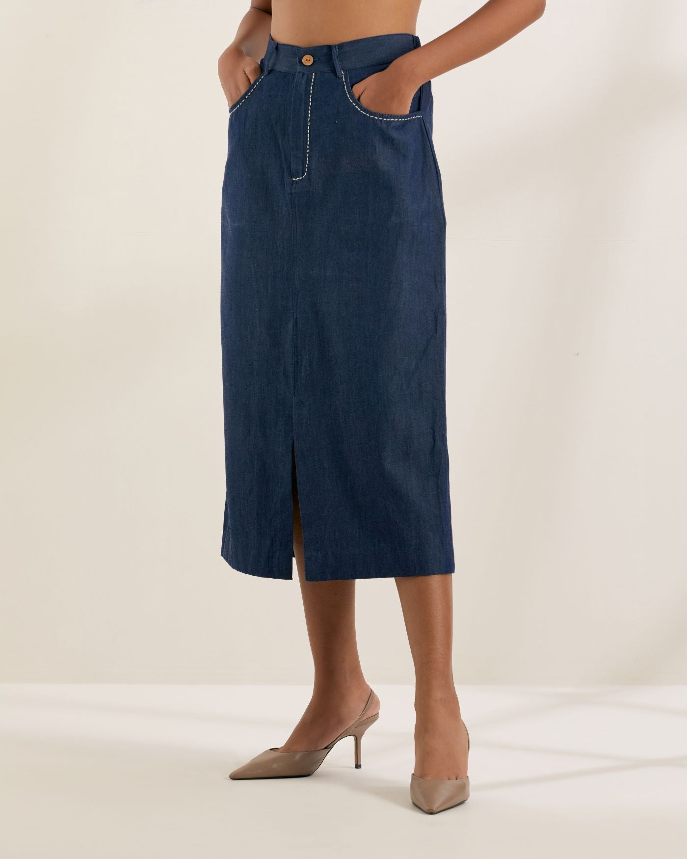 Dark Denim skirt with hand stitches