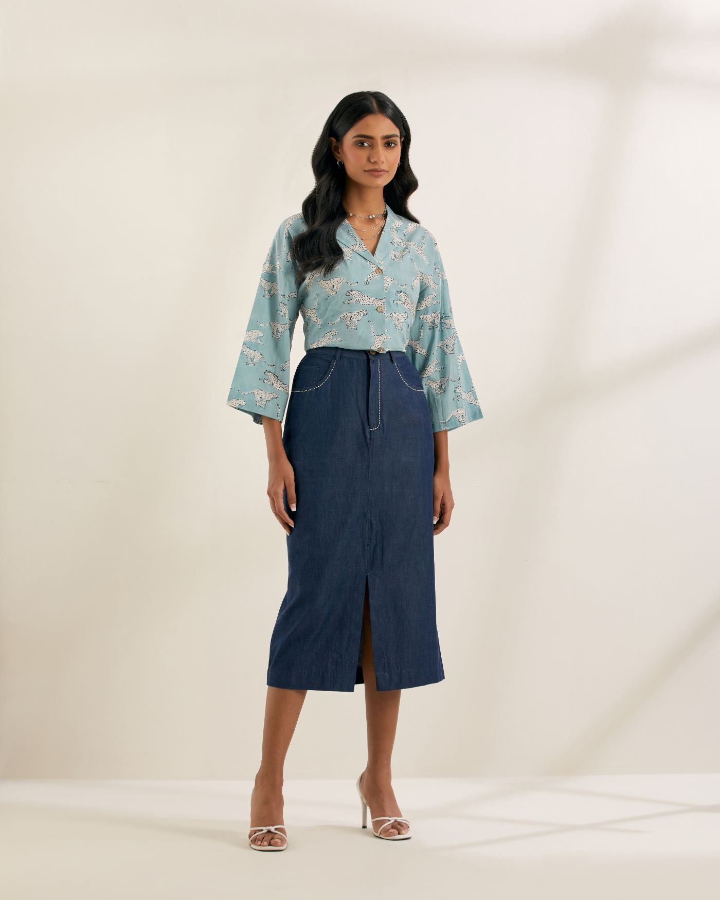 Dark Denim skirt with hand stitches